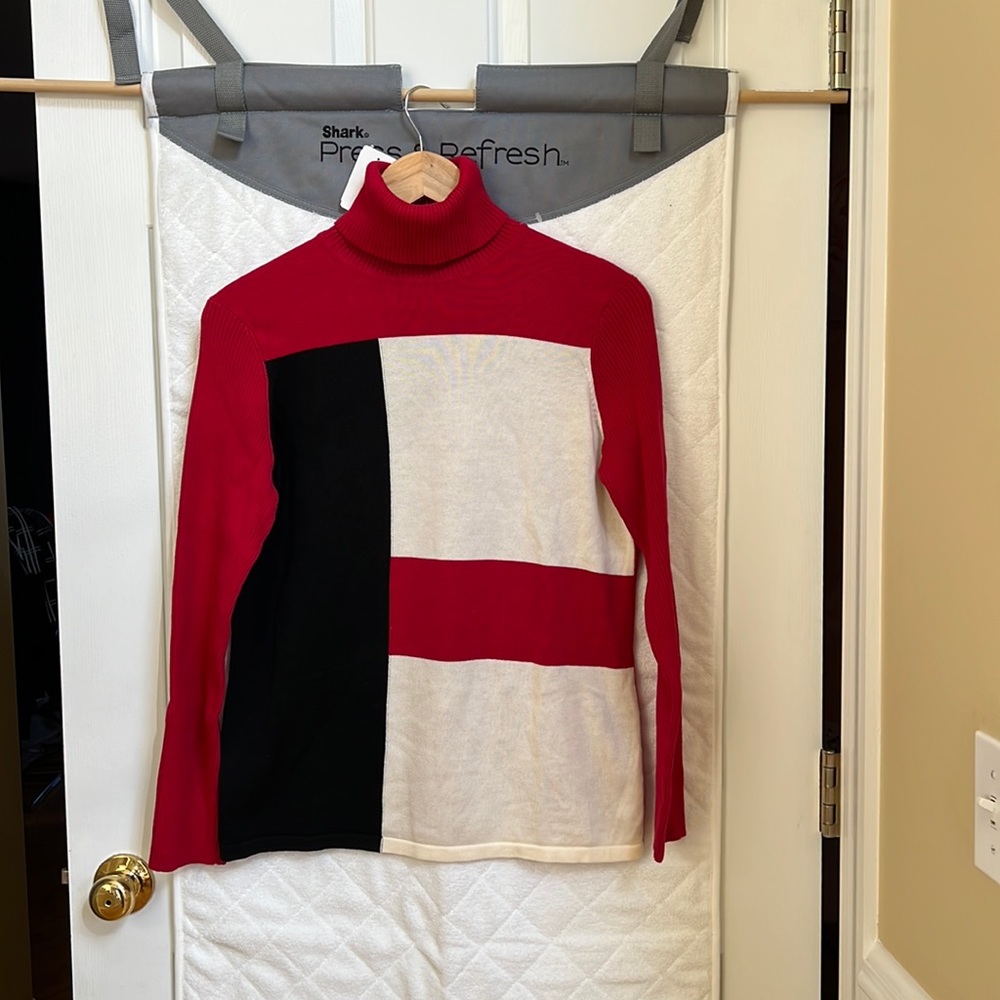 Van Heusen Women Red White and Black Knit Sweater, Size M